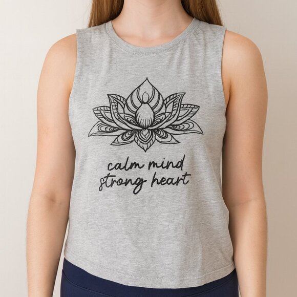 🌸 Miken Flow - Calm Mind, Strong Heart Lotus Tank Top – Size M - Picture 1 of 7